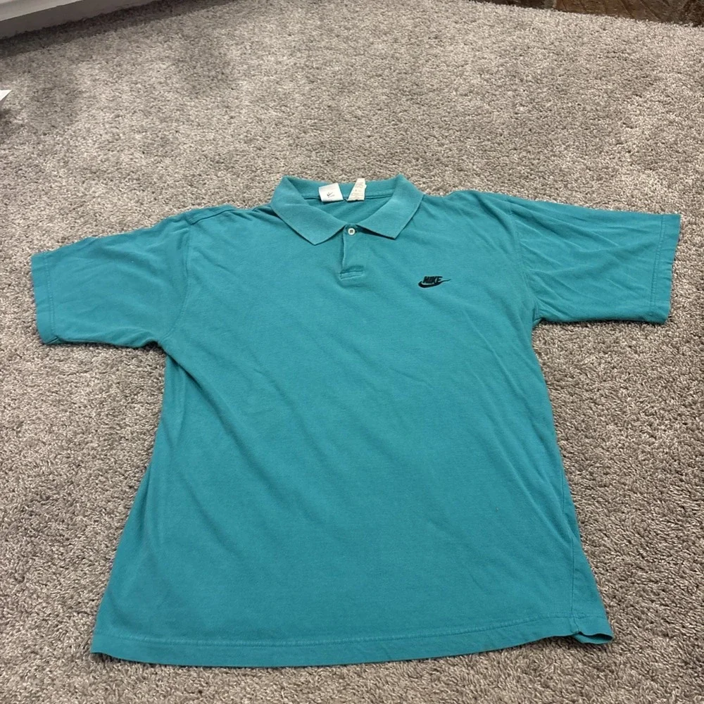 Vintage 80s Nike Polo Shirt Men's Large L Teal Blue Short Sleeve White Tag Rare